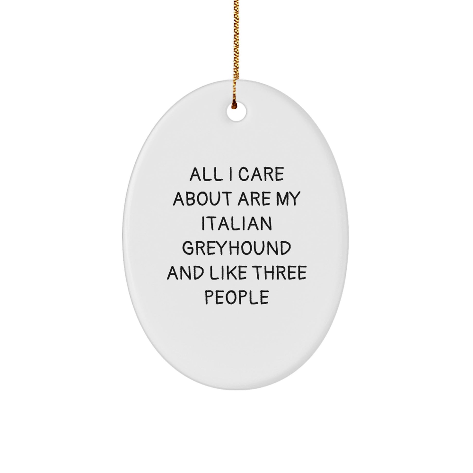 Italian Greyhound Dog Lovers Gifts from Friends, Christmas Unique Oval Ornament, 'All I Care About Are My Italian Greyhound And Like Three People' Funny Quote - Image 1