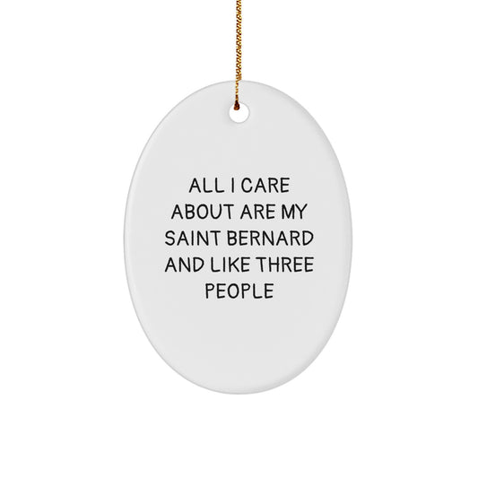 Funny Saint Bernard Dog Oval Ornament Gifts from Friends for Christmas - 'All I Care About Are My Saint Bernard And Like Three People' - Unique Gifts for Men, Women, or Family - Image 1