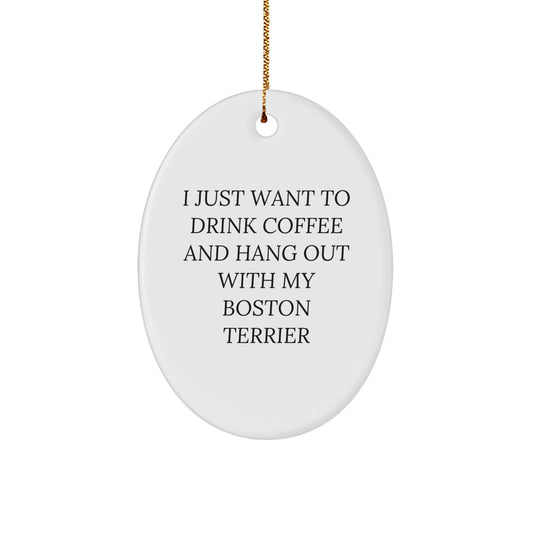 Boston Terrier Dog Oval Ornament Gifts for Friends and Family - Funny Quote - White Oval Shaped Decorative Hanging Christmas Unique Gifts from Men - Image 1