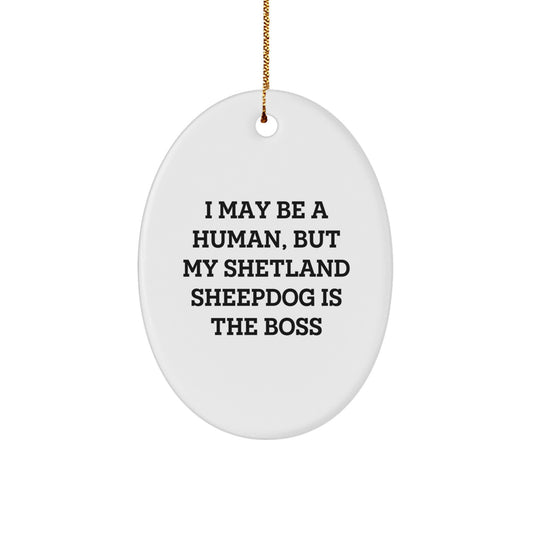 Shetland Sheepdog Oval Ornament I May Be A Human But My Shetland Sheepdog Is The Boss Funny Christmas Unique Gifts for Shetland Sheepdog Lovers from Family - Image 1