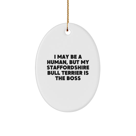 Funny Staffordshire Bull Terrier Dog Christmas Oval Ornament Gifts from Friends for Men Women Family - Image 1