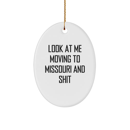 Funny Missouri Oval Ornament Gifts for Friends Moving to Missouri - Unique Christmas Decorations from Friends to Missouri Family - Image 1