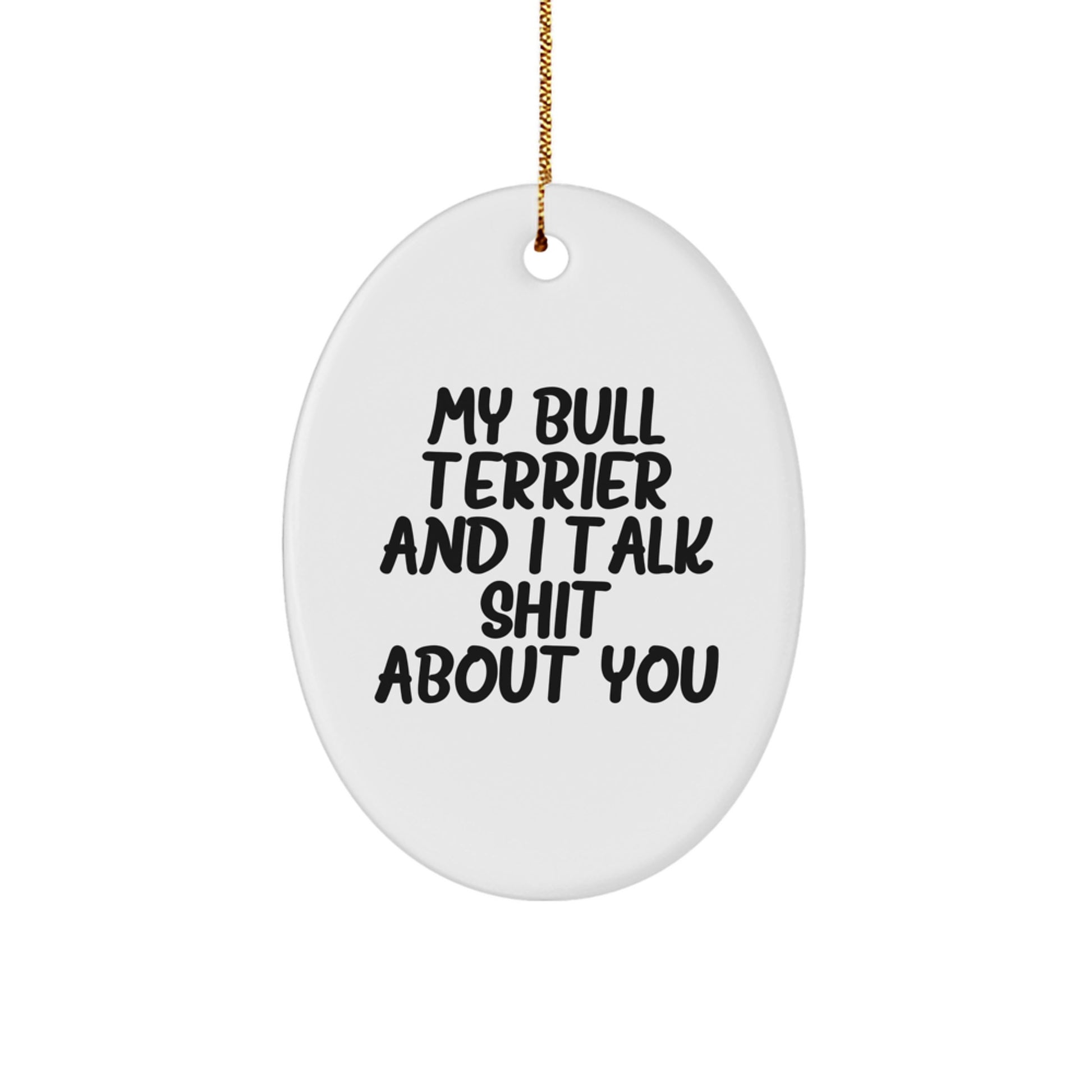 Funny Bull Terrier Dog Oval Ornament Gifts for Men Women Friends Family from My Bull Terrier And I Talk Shit About You - Image 1