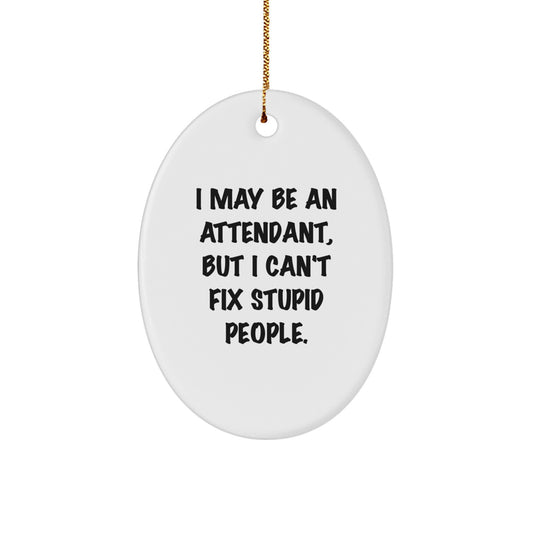 Funny Attendant Gifts for Men - Oval Ornament I May Be An Attendant, But I Can't Fix Stupid People. - Christmas Unique Gifts from Friends, Family, Coworkers - Image 1
