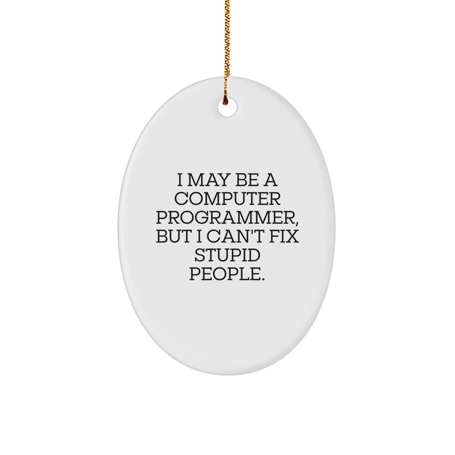 Funny Oval Ornament Gifts from Friends for Computer Programmer - I May Be A Computer Programmer, But I Can't Fix Stupid People. Christmas Unique Gifts - Image 1