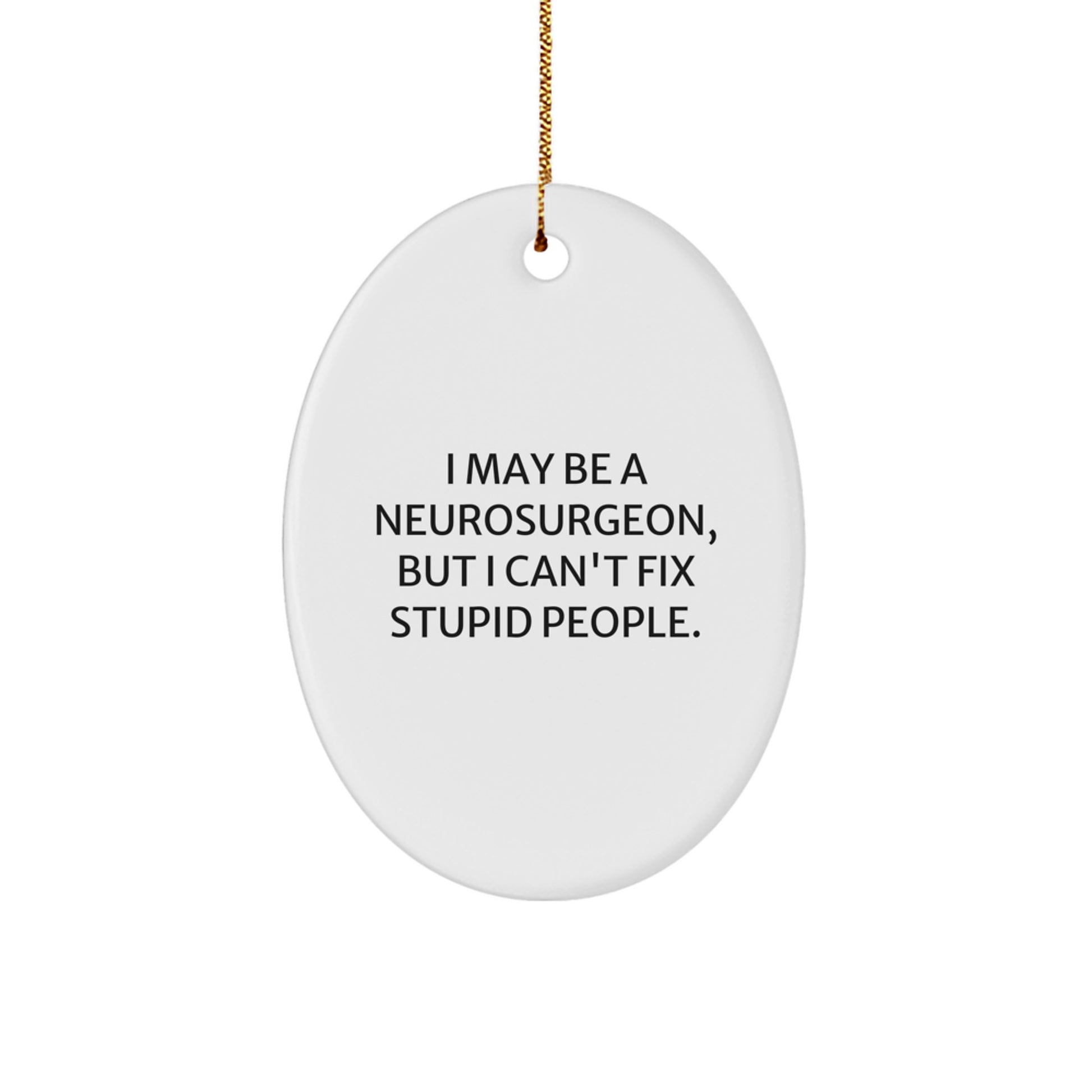 Funny Neurosurgeon Oval Ornament Gifts from Friends and Family for Christmas Unique Presents, I May Be A Neurosurgeon, But I Can't Fix Stupid People. - Image 1