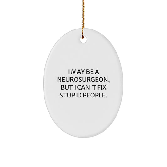Funny Neurosurgeon Oval Ornament Gifts from Friends and Family for Christmas Unique Presents, I May Be A Neurosurgeon, But I Can't Fix Stupid People. - Image 1