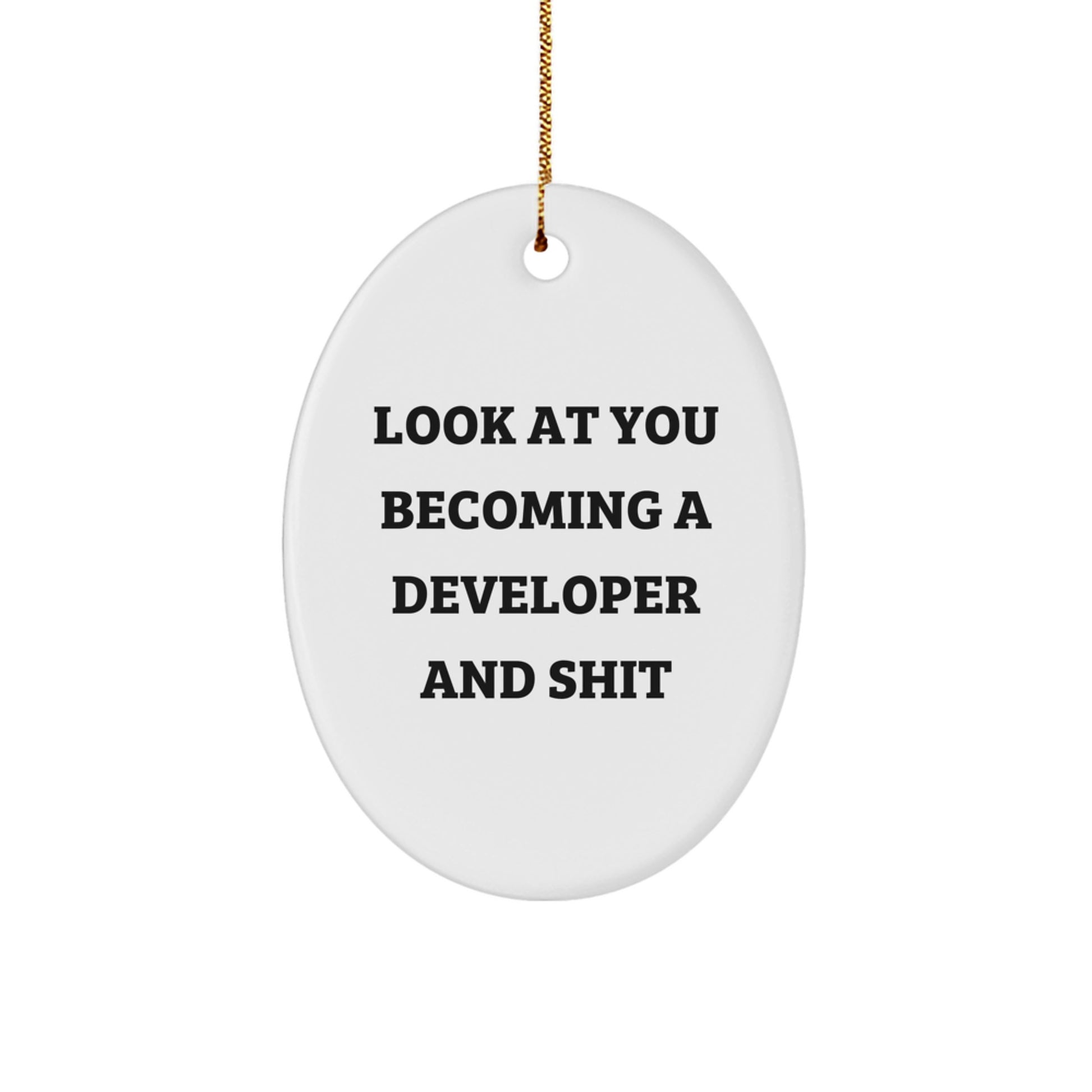 Funny Developer Gifts Oval Ornament Look At You Becoming A Developer And Shit For Men Women Coworkers Family Friends - Image 1