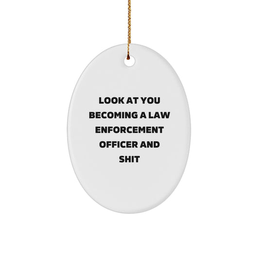 Funny Law Enforcement Officer Gifts for Christmas Unique - Oval Ornament from Family to Men Officers - Image 1