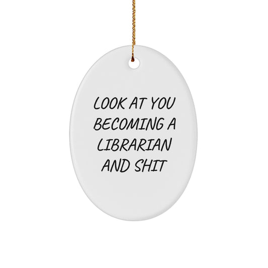 Funny Librarian Oval Ornament Gifts from Friends and Family for Librarian Men Women Coworkers Christmas Unique Gifts - Image 1