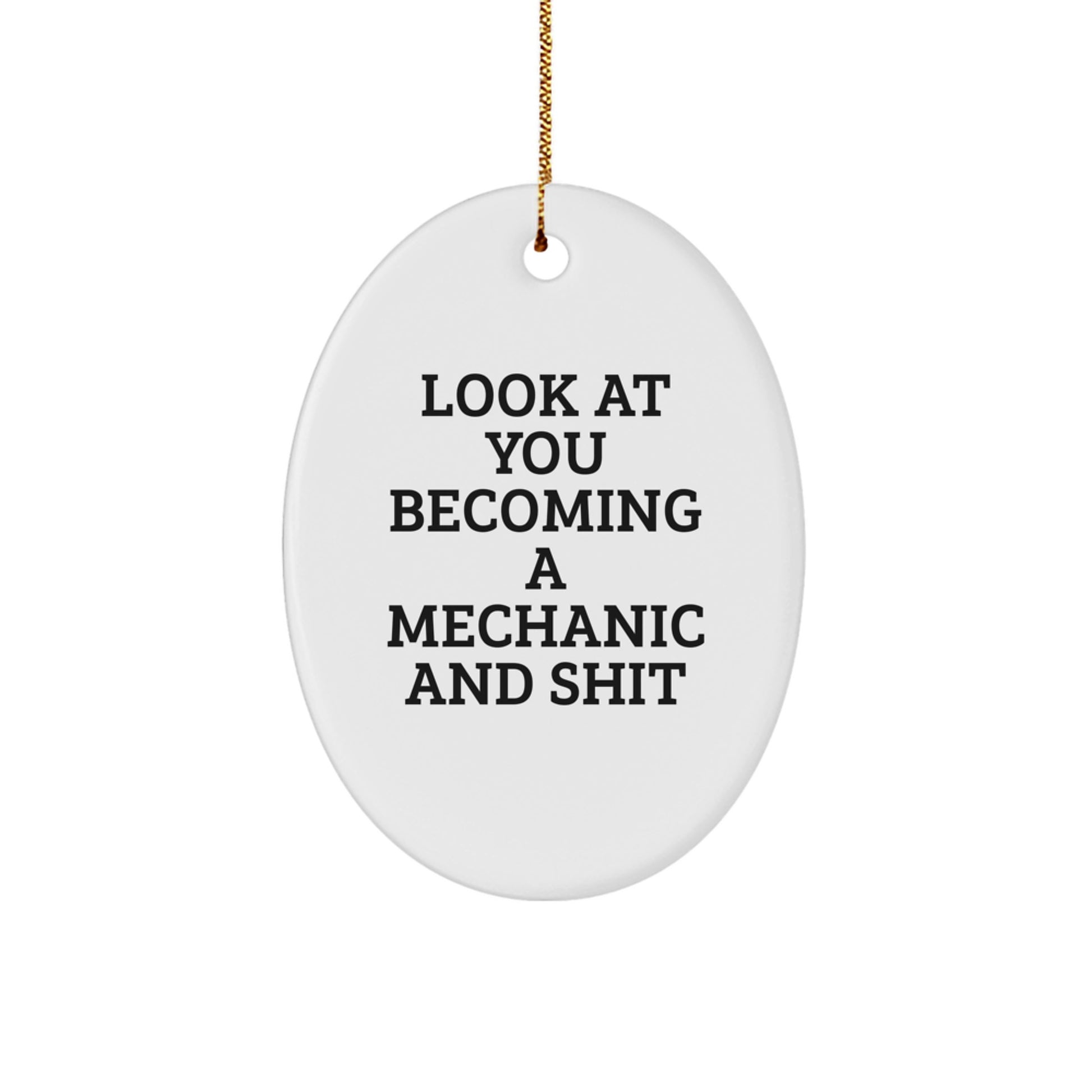 Funny Mechanic Gifts for Him, Unique Oval Ornament with Look At You Becoming A Mechanic And Shit Quote, Christmas Memorable Presents from Friends - Image 1