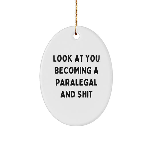 Funny Paralegal Gifts from Friends for Paralegal, Oval Ornament Christmas Unique Gifts, Paralegal Decorative Oval Ornament with Sublimation Printing - Image 1