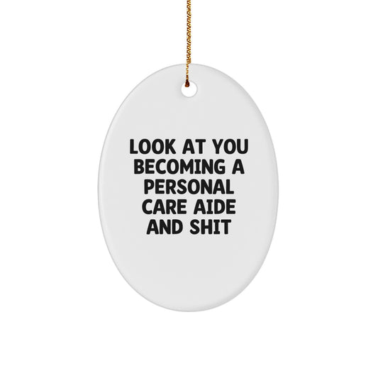 Funny Personal Care Aide Gifts for Men and Women from Friends, Oval Ornament, Merry Christmas Unique Ideas - Image 1