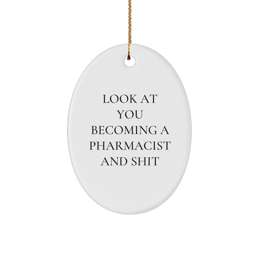Funny Pharmacist Gifts, Oval Ornament for Christmas Unique Gifts from Family Friends Coworkers to Pharmacist Men Women - Image 1