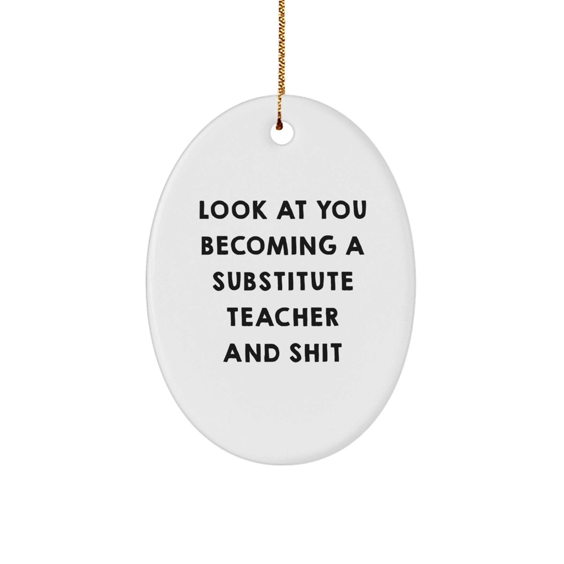 Funny Substitute Teacher Oval Ornament Gifts from Friends for Christmas Unique Inspirational Signs, Look At You Becoming A Substitute Teacher And Shit - Image 1