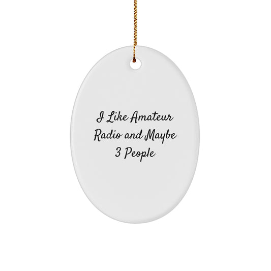 Amateur Radio Oval Ornament Gifts from Men to Friends for Christmas, 'I Like Amateur Radio And Maybe 3 People' Funny Oval Ornament - Image 1