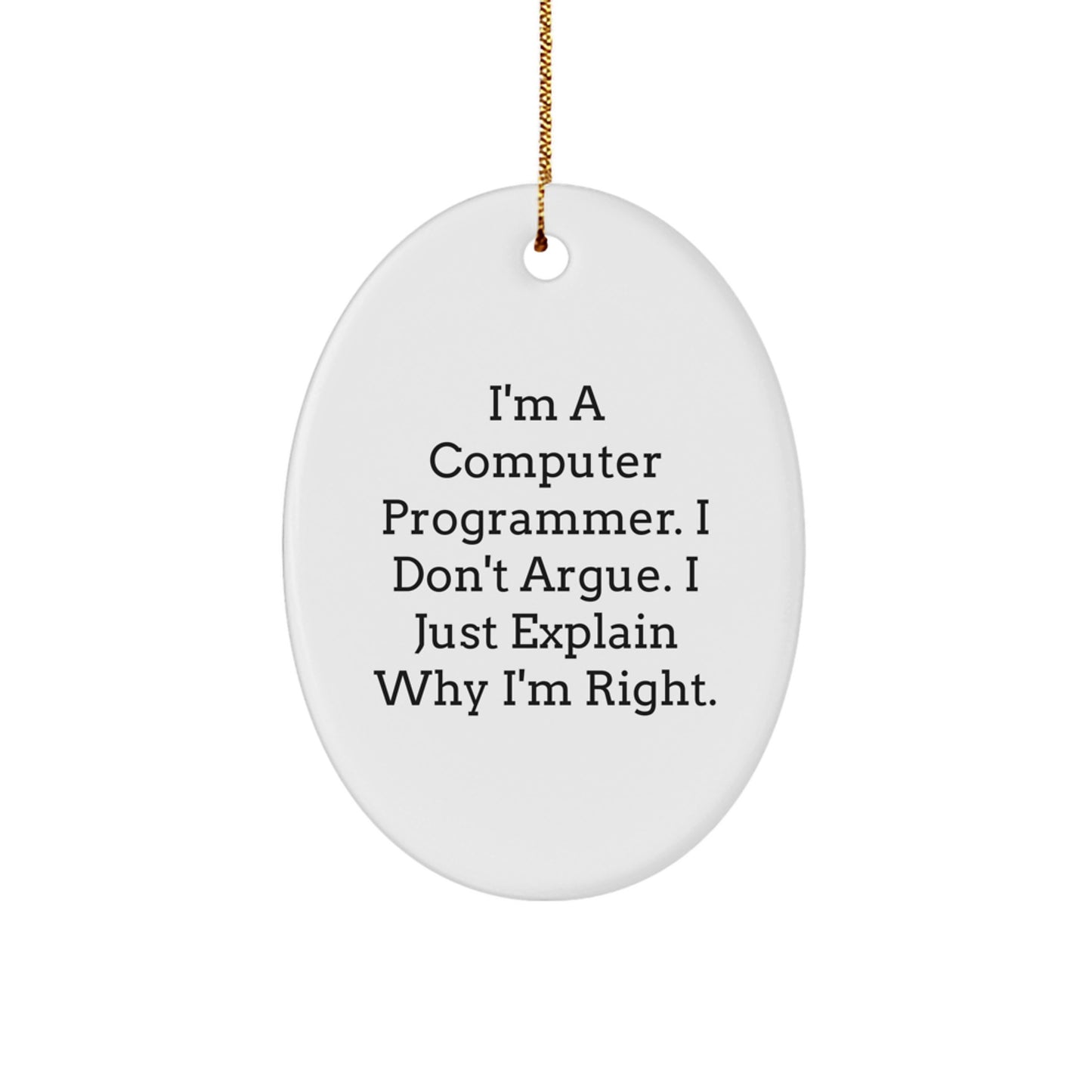 Funny Computer Programmer Oval Ornament, Christmas Unique Gifts for Programmers, Oval Decorations, White MDF Crafted, Gold Cord Hanging - Image 1