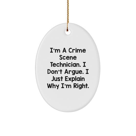 Funny Crime Scene Technician Gifts from Family for Christmas Unique Oval Ornament - Image 1