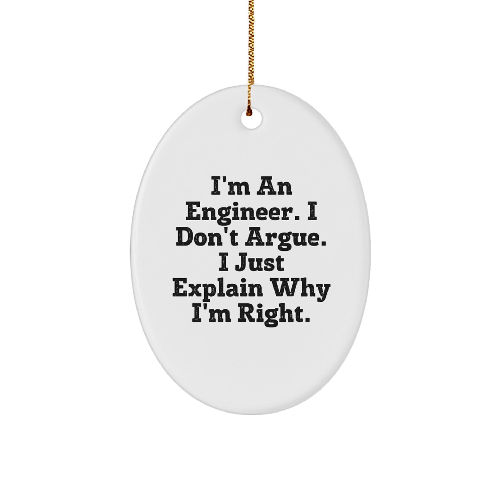 Funny Engineer Oval Ornament Gifts from Friends or Family - Unique Christmas Decorations for Men or Women - 'I'm An Engineer' Quote - Image 1