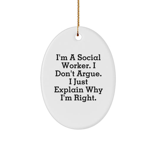 Humorous Social Worker Oval Ornament, Gifts from Coworkers, Christmas Unique Gifts for Social Worker, Oval Shaped Decorations - Image 1