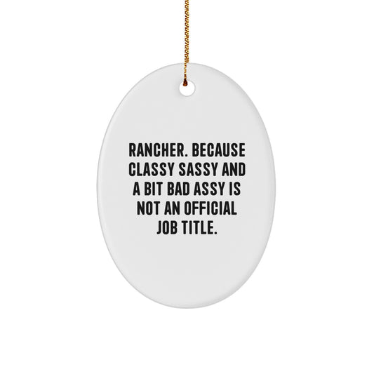 Funny Rancher Gifts, Oval Ornament for Rancher, Christmas Unique Gifts from Friends, Funny Rancher Christmas Ornaments - Image 1