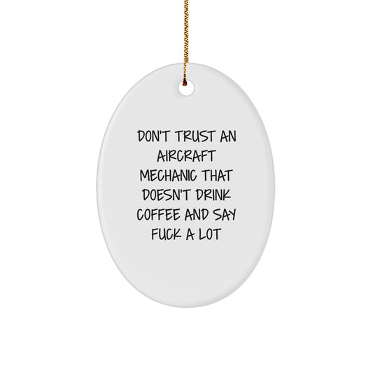Funny Aircraft Mechanic Gifts from Men to Aviation Enthusiasts - Christmas Unique Oval Ornament - Image 1