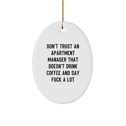 Funny Apartment Manager Gifts for Him - Oval Ornament with Coffee Lovers Sarcasm Quote, Gifts from Men to Coworkers, Unique Christmas Office Decor - Image 1