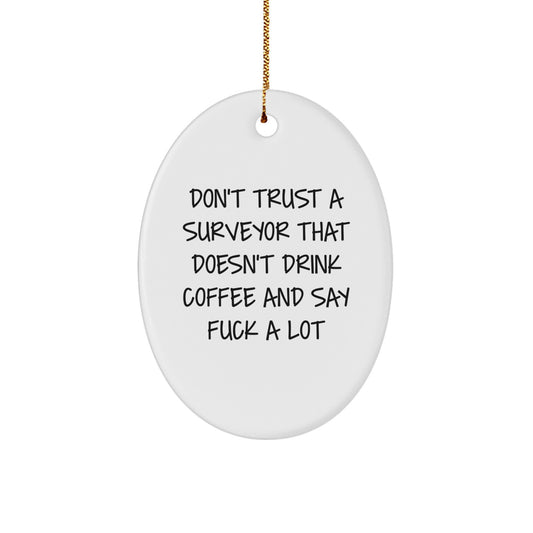 Funny Surveyor Gifts from Friends for Surveyors - Oval Ornament with Coffee Lover Quote - Image 1