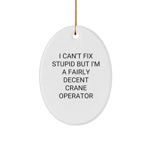 Funny Crane Operator Gifts for Men Oval Ornament I Can't Fix Stupid But I'm A Decent Operator - Gifts from Friends and Family for Christmas - Image 1