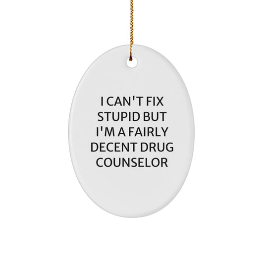 Funny Drug Counselor Gifts from Men to Friends - Oval Ornament I Can't Fix Stupid But I'm A Fairly Decent Drug Counselor, Oval Shaped Christmas Unique Gifts - Image 1