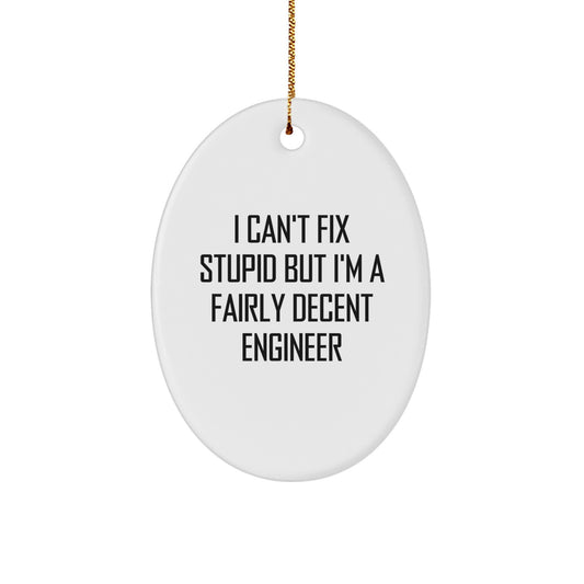 Funny Engineer Gifts for Men Oval Ornament I Can't Fix Stupid But I'm A Fairly Decent Engineer Christmas - Image 1