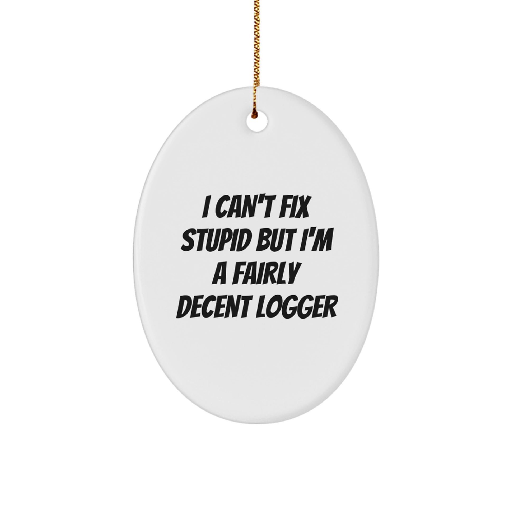 Funny Logger Gifts for Men, Oval Ornament, I Can't Fix Stupid But I'm A Fairly Decent Logger Christmas Unique Gifts from Friends, Gift for Logger - Image 1