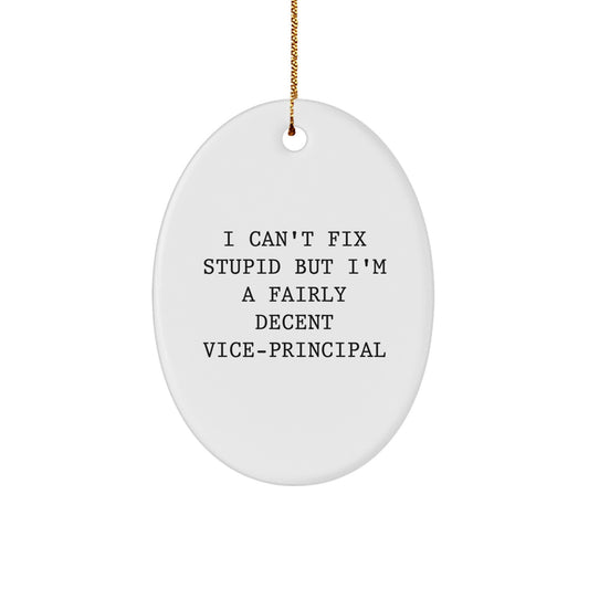 Funny Vice Principal Gifts for Men, Vice Principal Oval Ornament with I Can't Fix Stupid Quote, Christmas Unique Gifts from Friends or Family - Image 1