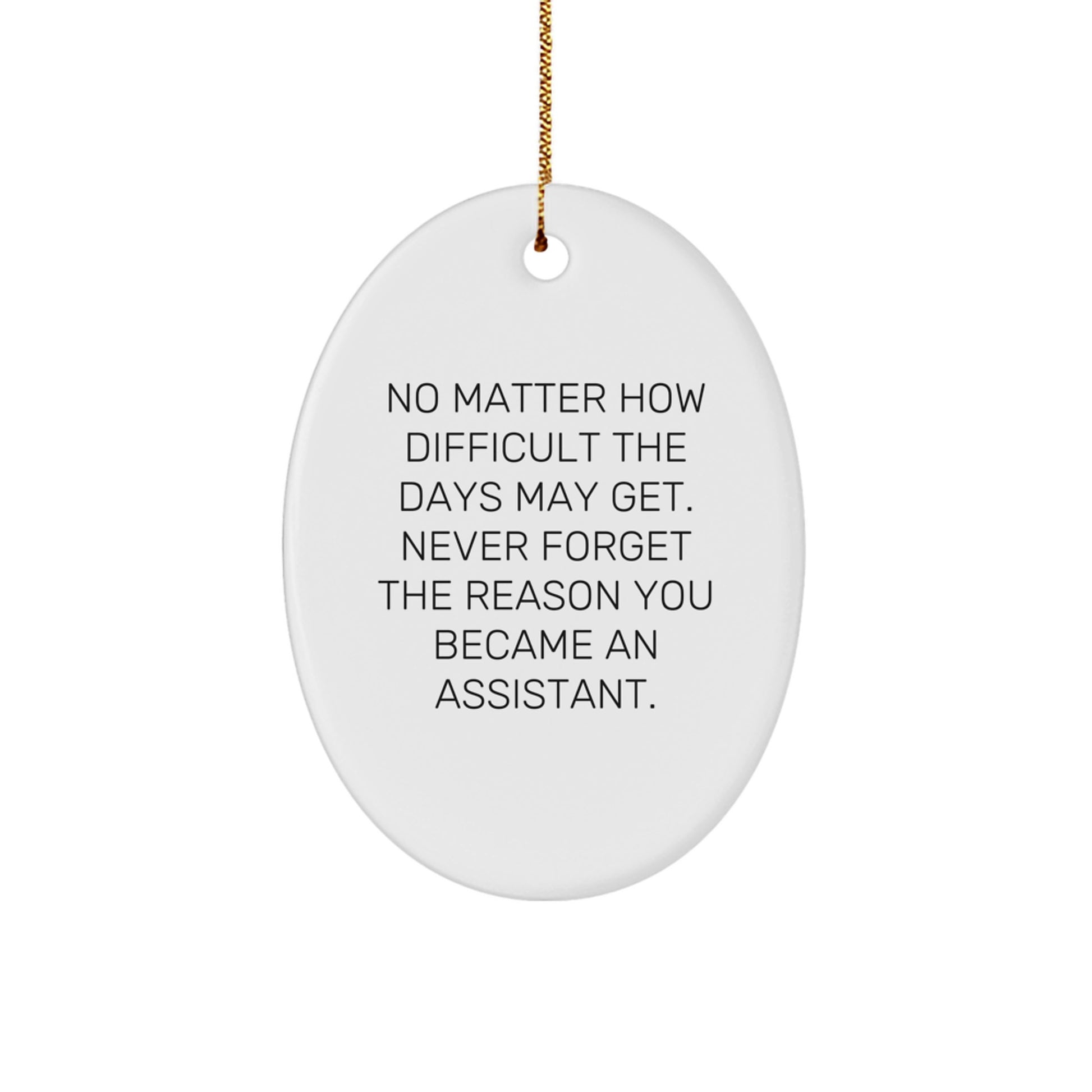 Inspirational Assistant Oval Ornament Gifts from Friends for Christmas, 'No Matter How Difficult The Days May Get. Never Forget The Reason You Became An Assistant.' - Image 1