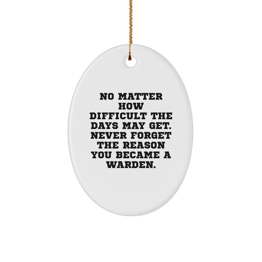 Funny Warden Gifts from Men - Oval Ornament for Christmas Unique Gifts - Never Forget The Reason - White Oval Shaped MDF with Sublimation Printing - Image 1