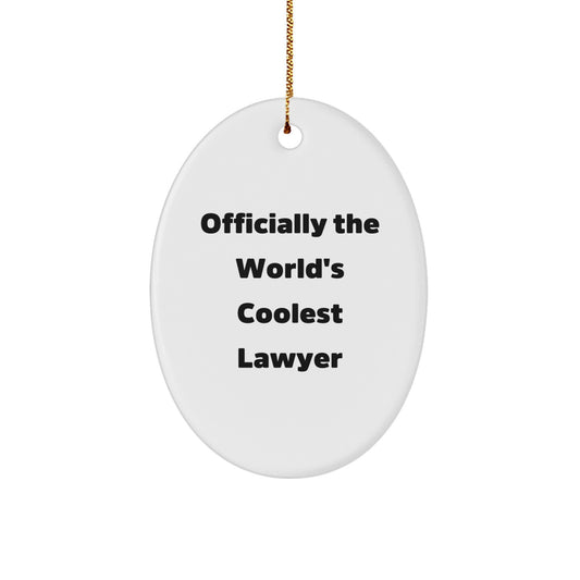 Funny Lawyer Gifts from Friends Unique Oval Ornament, Officially The World's Coolest Lawyer, Christmas Decorations, Lawyer Appreciation - Image 1