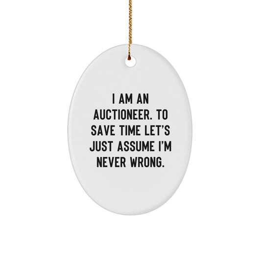 Funny Auctioneer Oval Ornament Gifts from Friends or Family, Christmas Unique Gifts for Men or Women, Oval-Shaped Artwork - Image 1