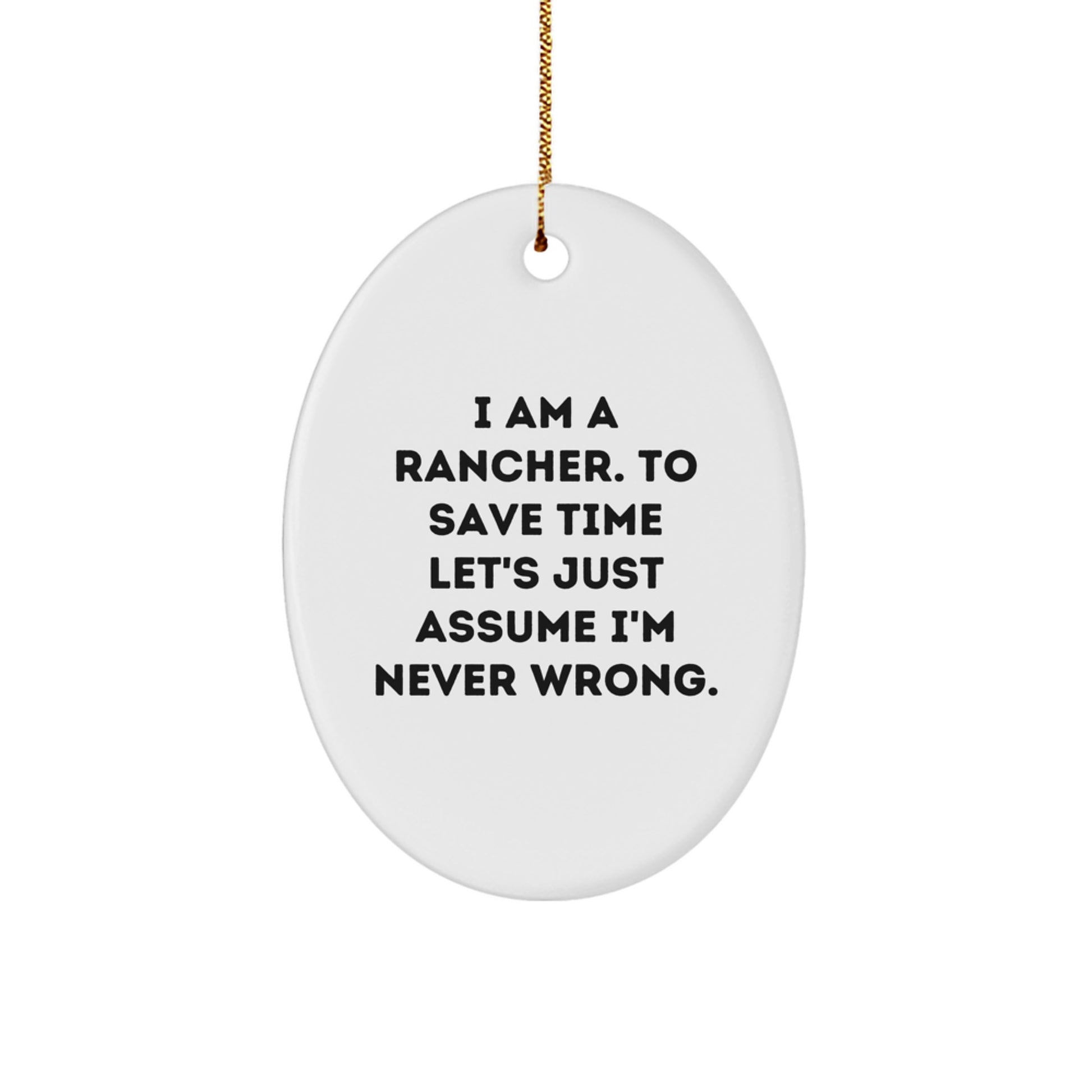 Rancher Christmas Unique Gift, Funny Oval Ornament for Men, I'm Never Wrong, Gifts from Family - Image 1