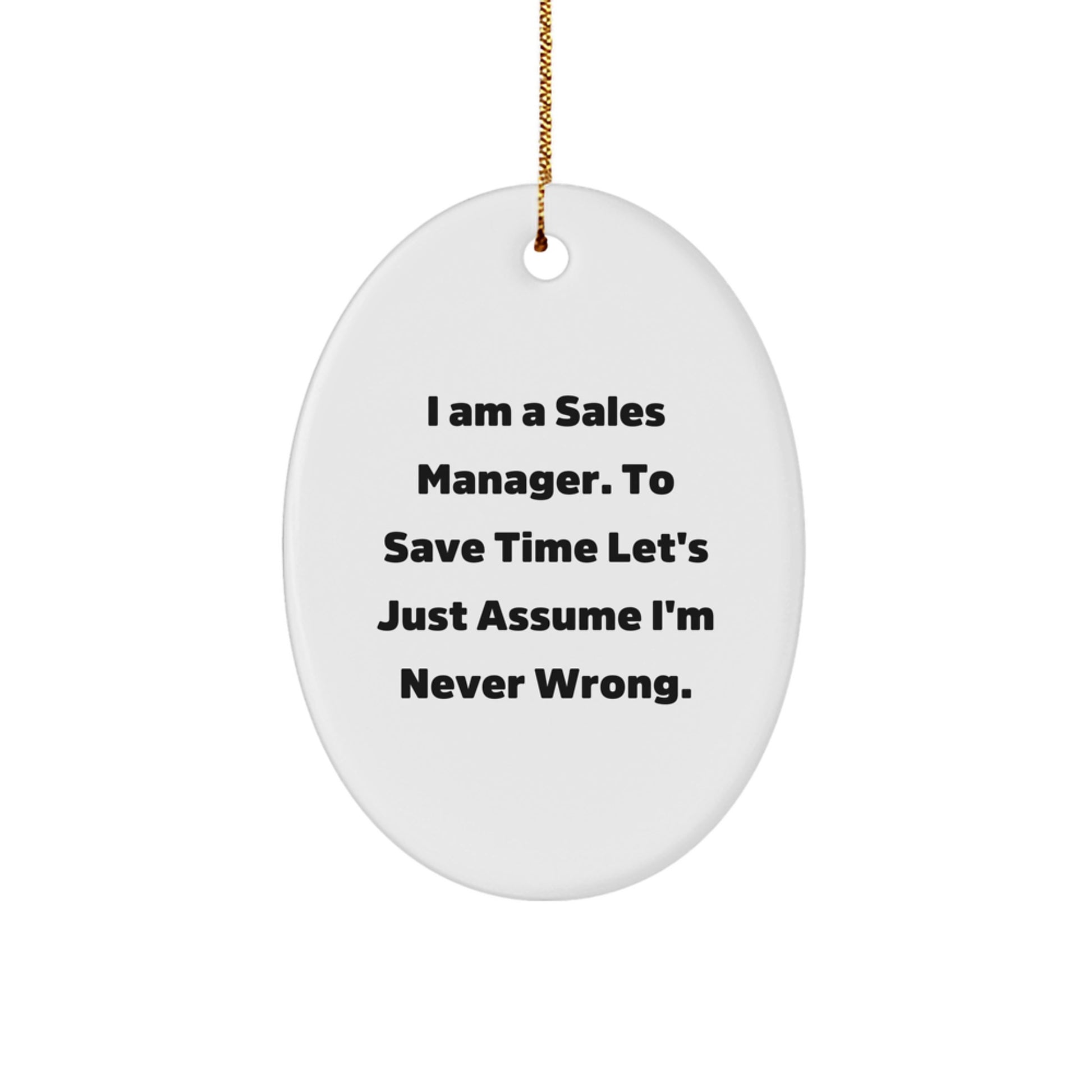 Funny Sales Manager Gifts for Men, Oval Ornament Inspirational Quotes, Gifts from Women, I'm Never Wrong, Christmas Unique Gifts - Image 1