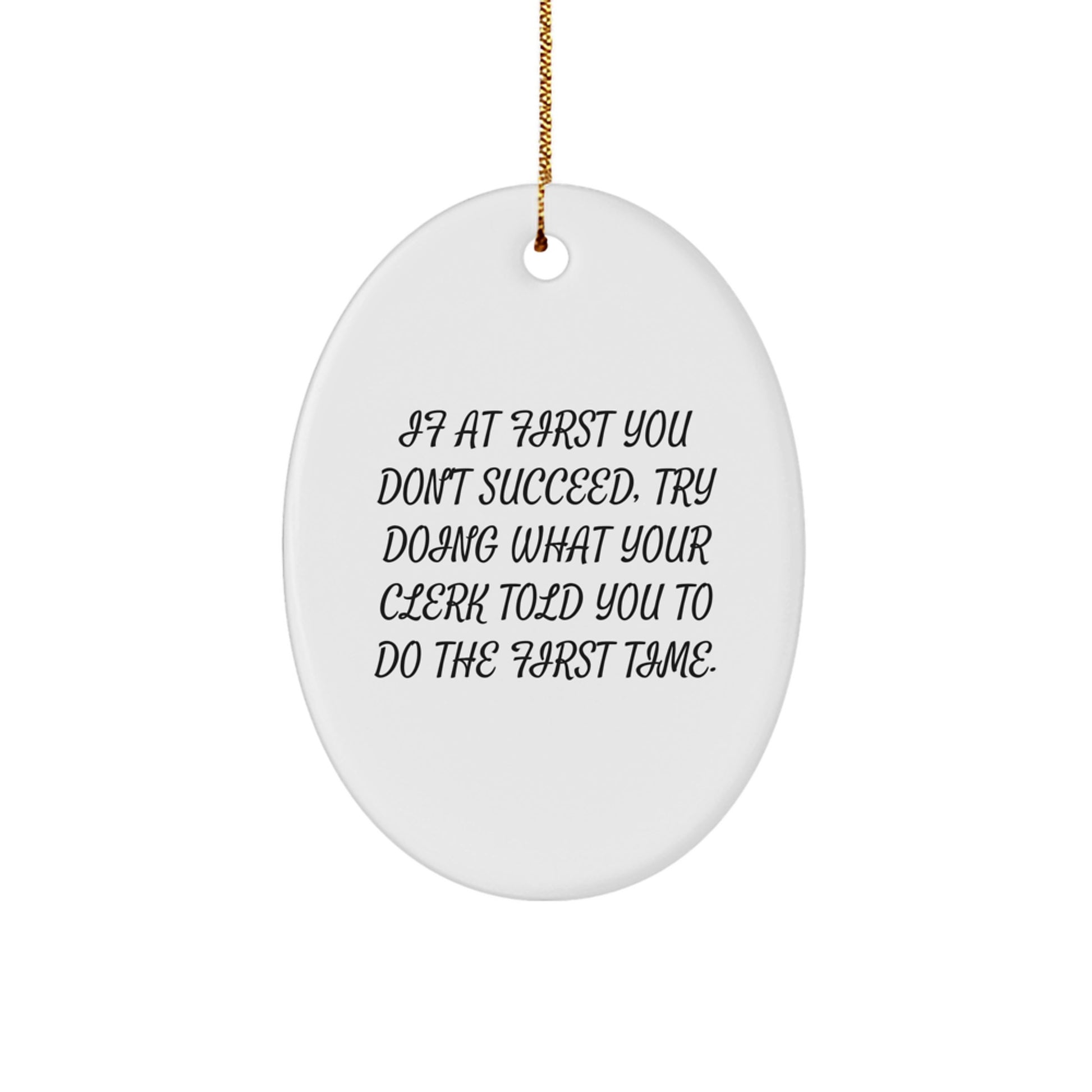 Funny Clerk Gifts from Friends, Christmas Unique Oval Ornament for Men, Women Coworkers Family, If at First You Don't Succeed Quote - Image 1