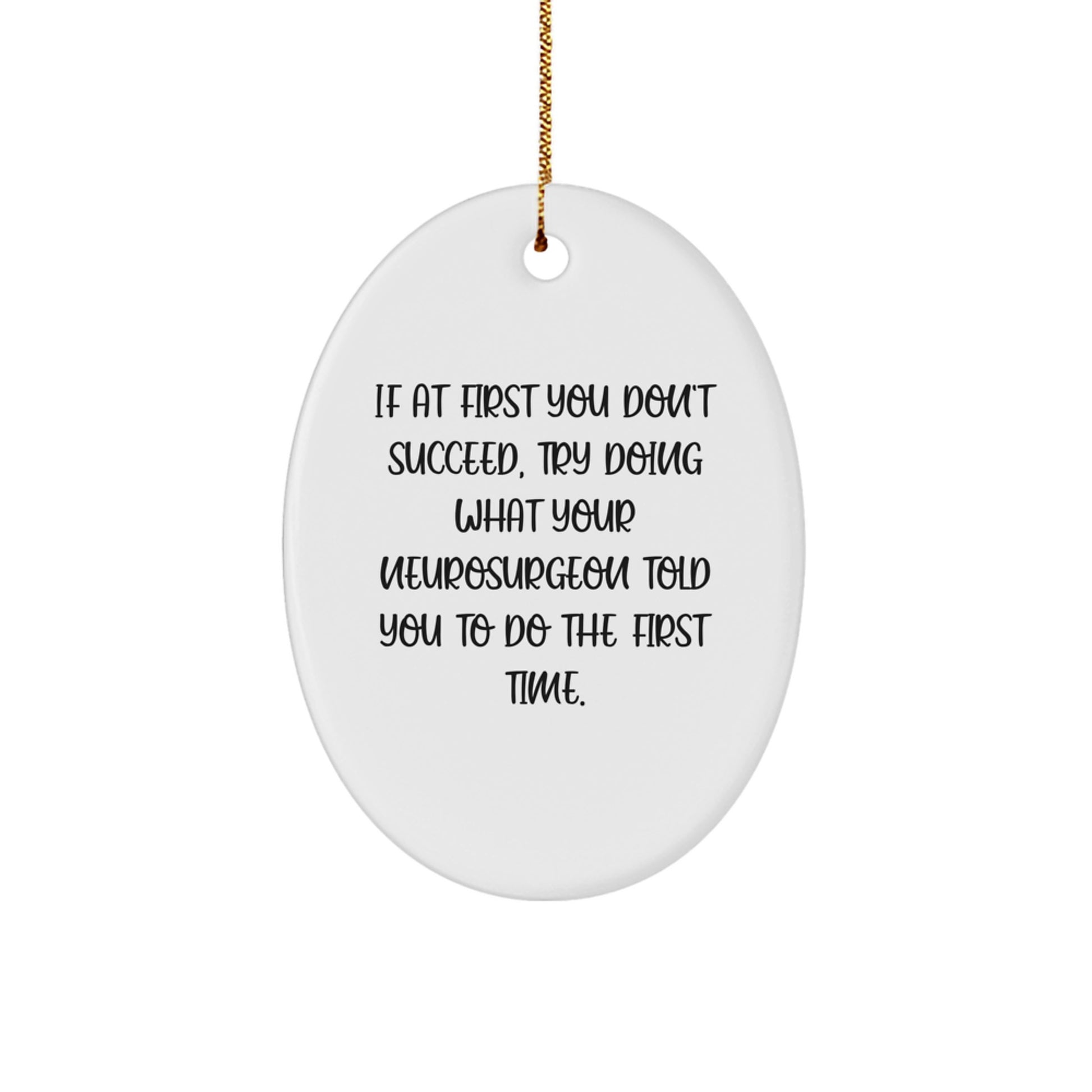 Funny Neurosurgeon Gifts from Friends for Christmas Unique Oval Ornament Decorations - If At First You Don't Succeed, Try Doing What Your Neurosurgeon Told You To Do The First Time - Image 1