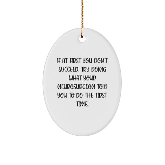 Funny Neurosurgeon Gifts from Friends for Christmas Unique Oval Ornament Decorations - If At First You Don't Succeed, Try Doing What Your Neurosurgeon Told You To Do The First Time - Image 1