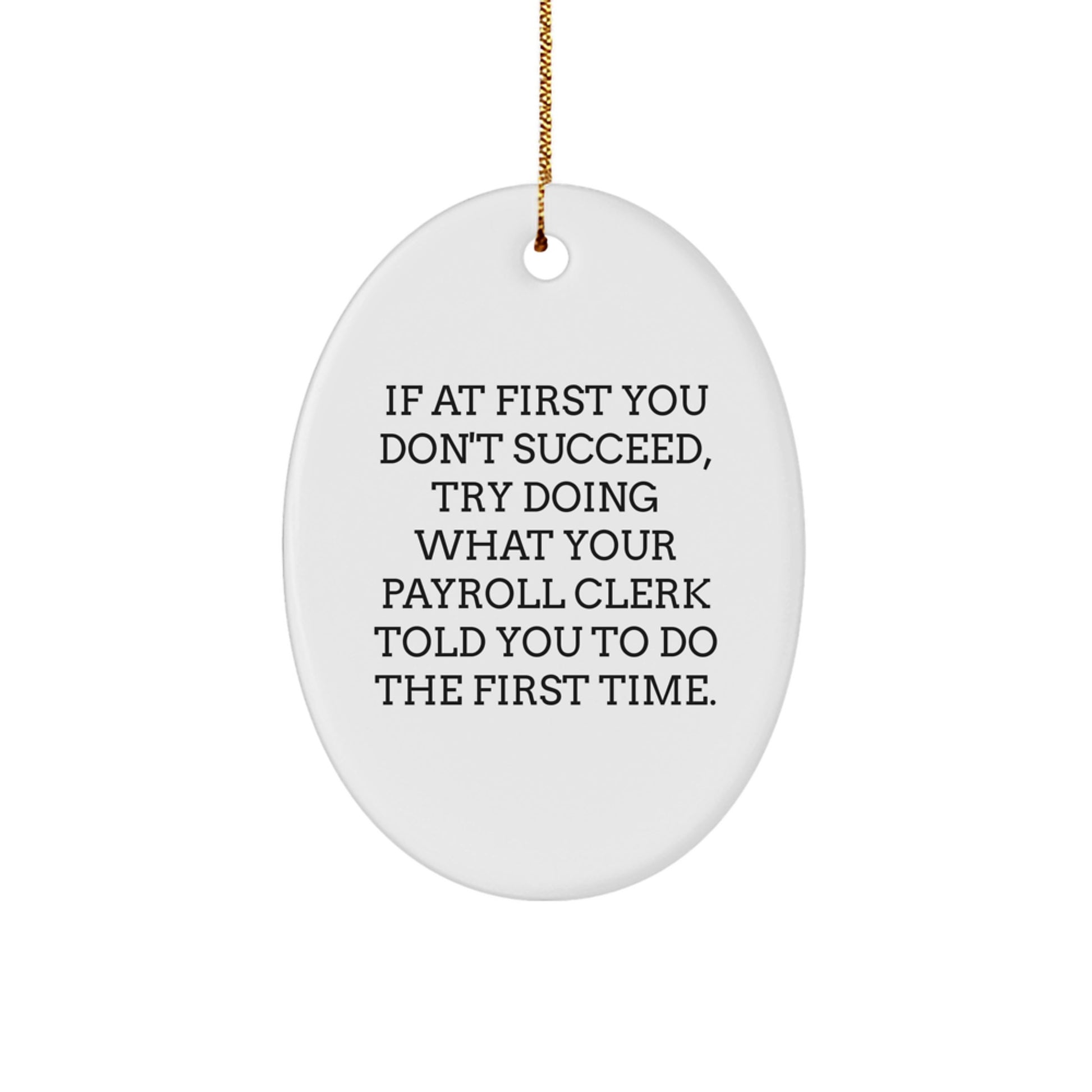 Funny Payroll Clerk Gifts, Oval Ornament for Payroll Clerk, Gifts from Men to Coworkers with Humorous Quote - If At First You Don't Succeed - Image 1