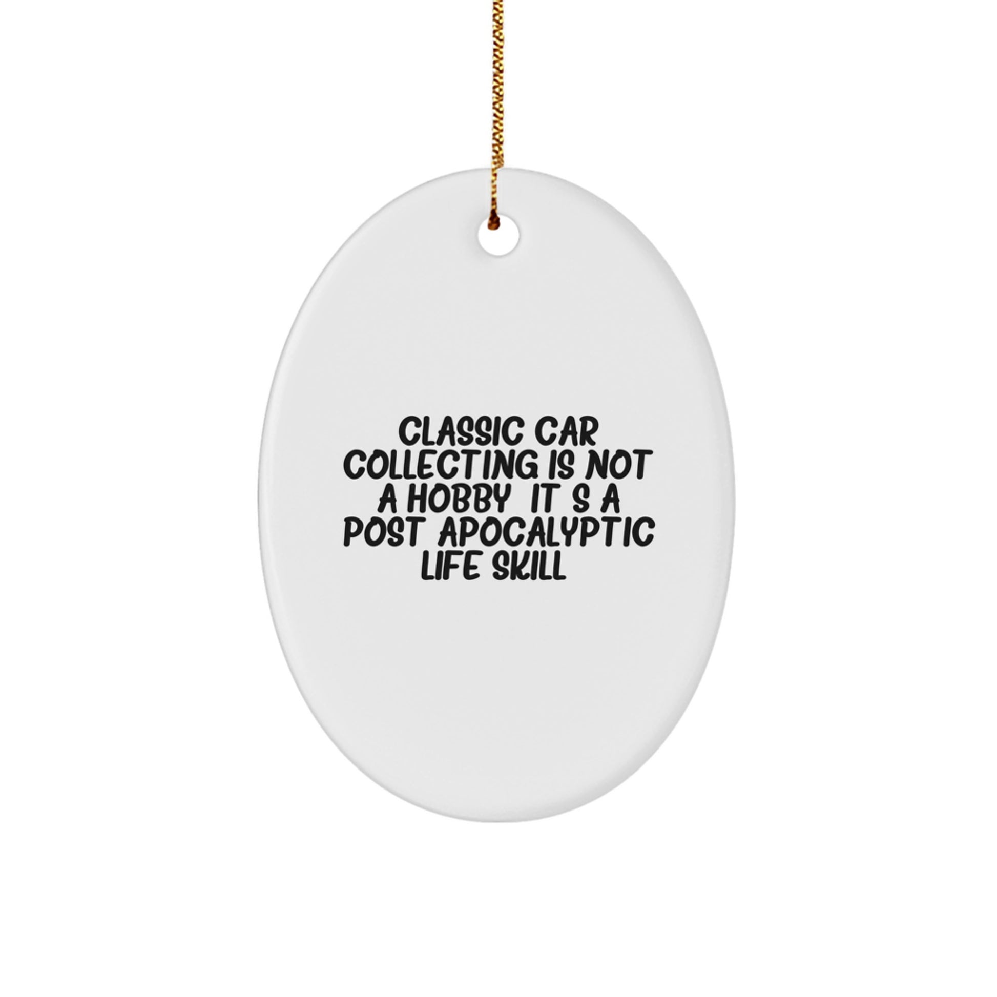 Classic Car Collecting Oval Ornament, Funny Gift for Classic Car Enthusiasts, Christmas Unique Gifts from Friends to Family - Image 1