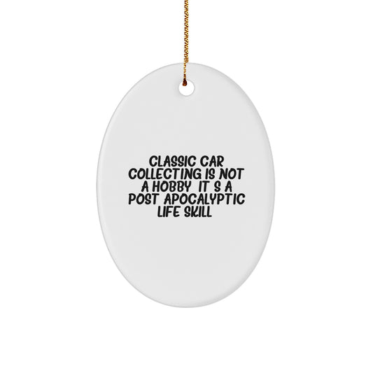 Classic Car Collecting Oval Ornament, Funny Gift for Classic Car Enthusiasts, Christmas Unique Gifts from Friends to Family - Image 1