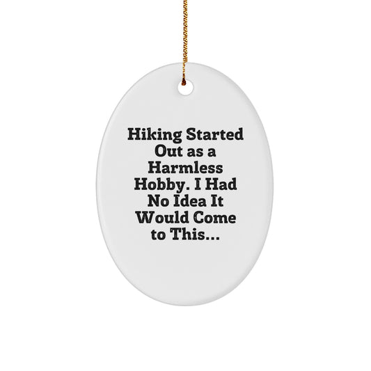 Funny Hiking Gifts for Men - Oval Ornament with Hiking Started Out As A Harmless Hobby - Unique Christmas Decorations from Friends - Image 1