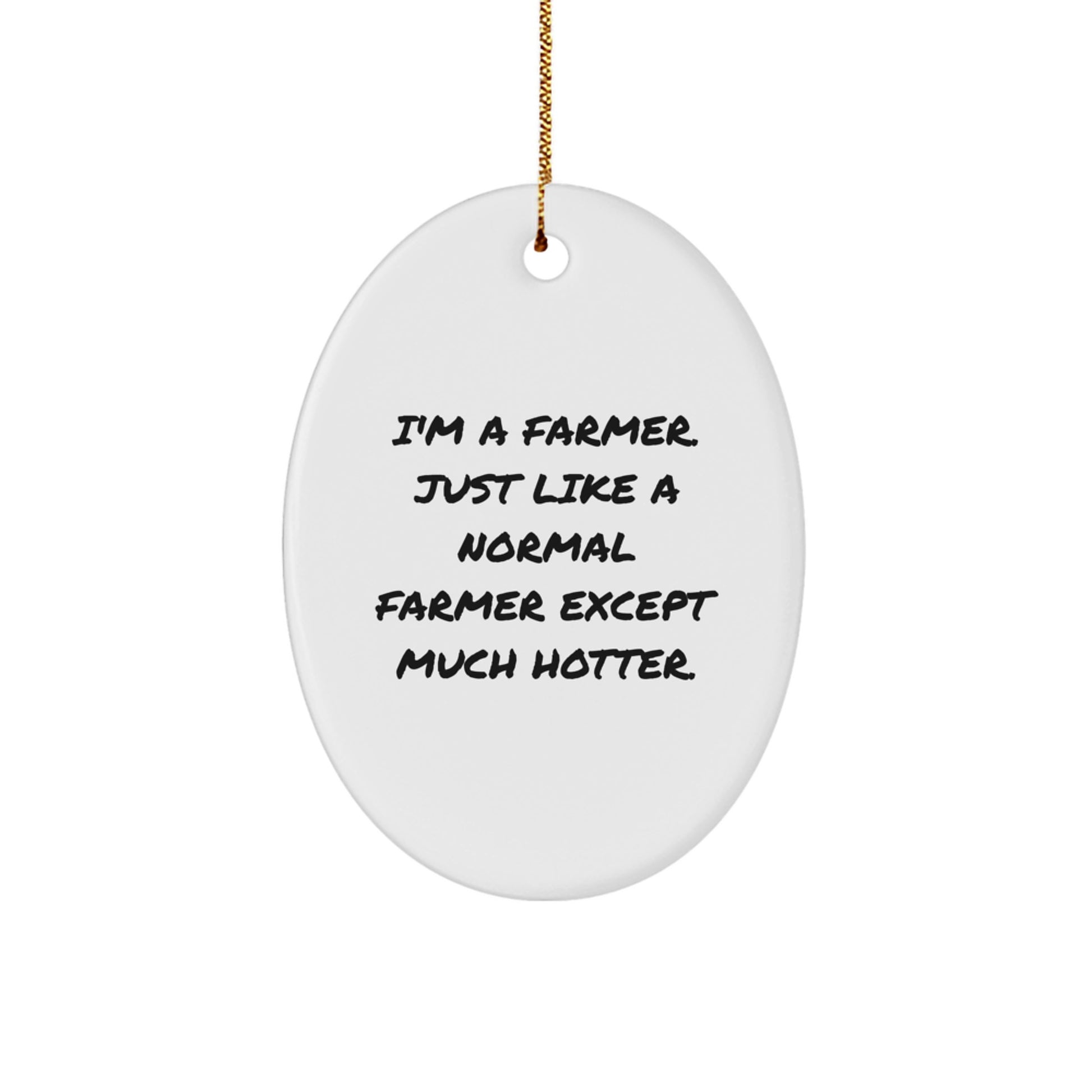 Funny Farmer Gifts from Men - Oval Ornament for Christmas - 'I'm A Farmer. Just Like A Normal Farmer Except Much Hotter.' - Image 1
