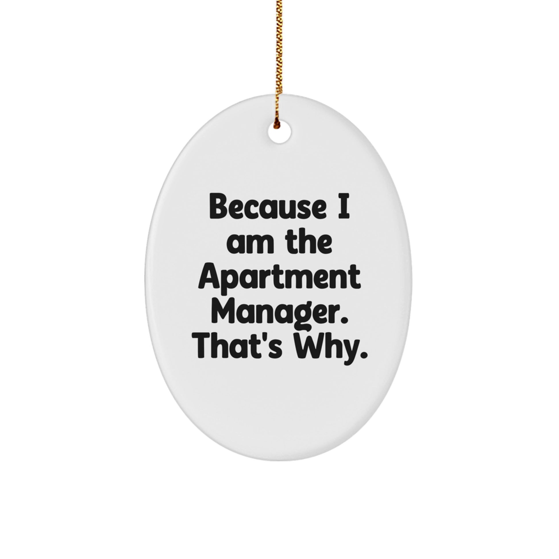 Funny Apartment Manager Gifts for Men Oval Ornament Because 'I Am The Apartment Manager. That's Why.' Christmas - Image 1