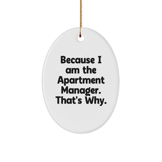 Funny Apartment Manager Gifts for Men Oval Ornament Because 'I Am The Apartment Manager. That's Why.' Christmas - Image 1