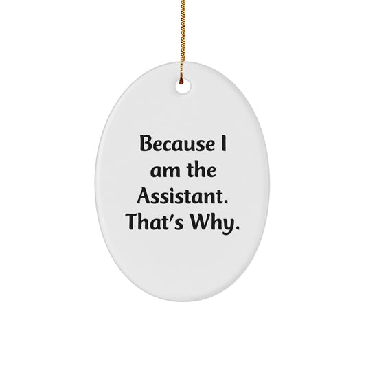 Funny Assistant Oval Ornament Gifts from Family, Friends, Coworkers for Christmas Unique Decorations - Because I Am The Assistant. That's Why. - Image 1